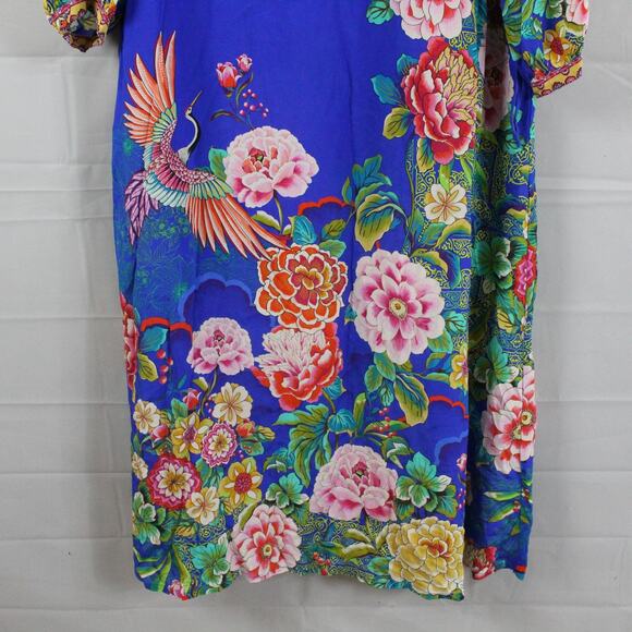 Johnny Was Dress Large Tiered Maxi Victoria Scarf Blue Silk Floral Boho Artsy - Picture 7 of 14
